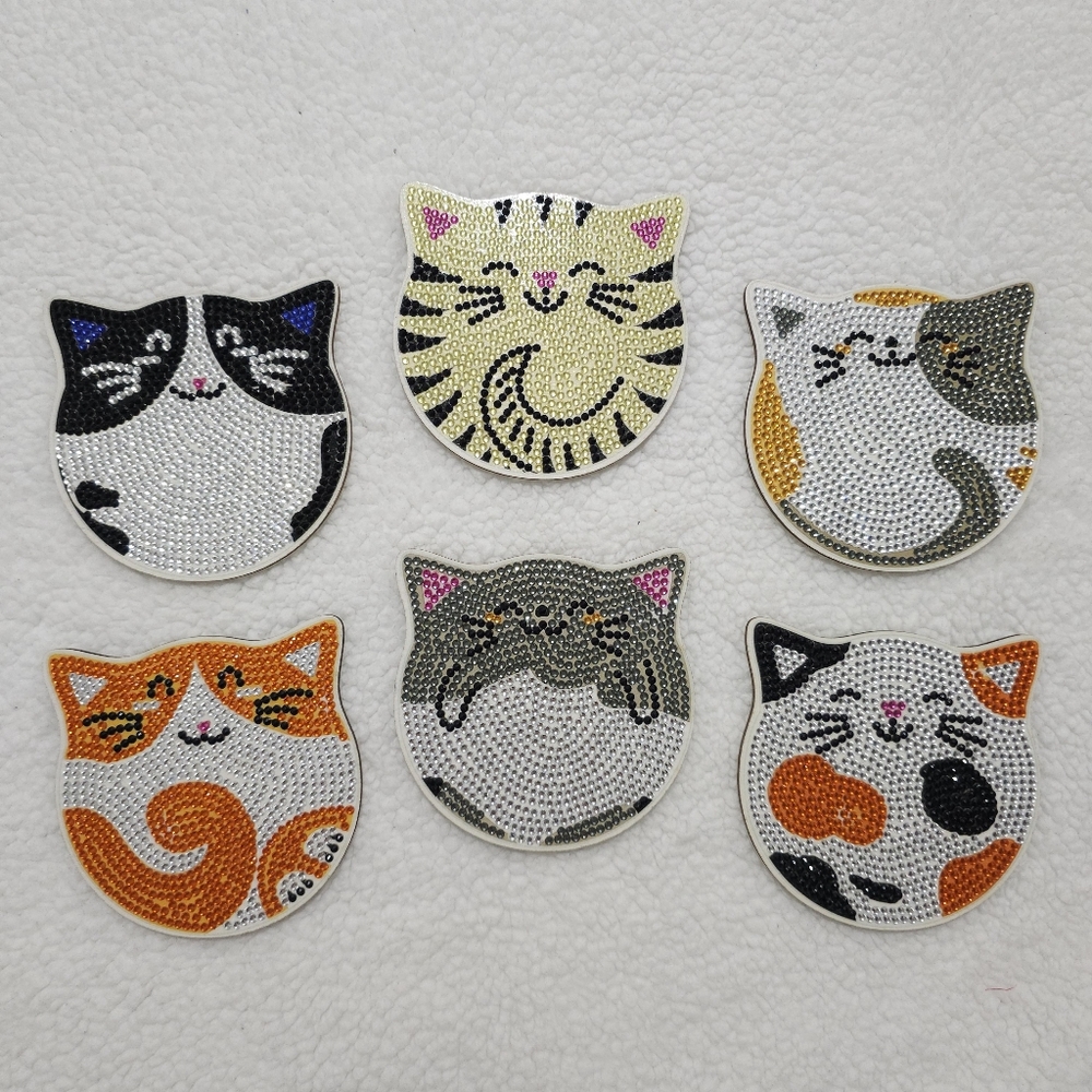 Cat Diamond Art Coasters - Completed Handcrafted Set